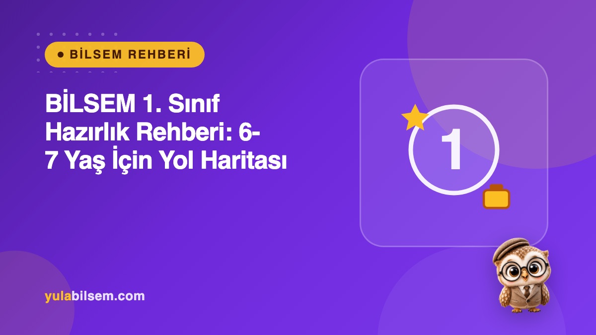 BİLSEM 1. sınıf hazırlık rehberi kapak görseli — tablette örüntü sorusu çözen 6-7 yaş çocuk